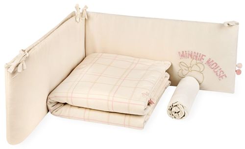 סט מצעים 3 חלקים לעריסת תינוק 100% כותנה - מיני מאוס משבצות