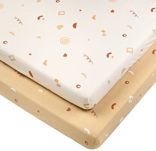 זוג סדינים למיטת תינוק או מעבר 100% כותנה ג'רזי - גיאומטרי