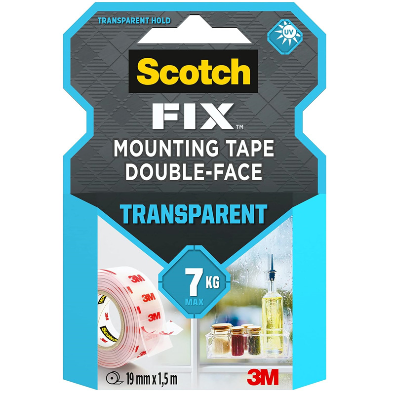 דבק דו צדדי שקוף חזק 1.5 מטר TRANSPARENT לשימוש חיצוני ופנימי עד 7 ק"ג  3M