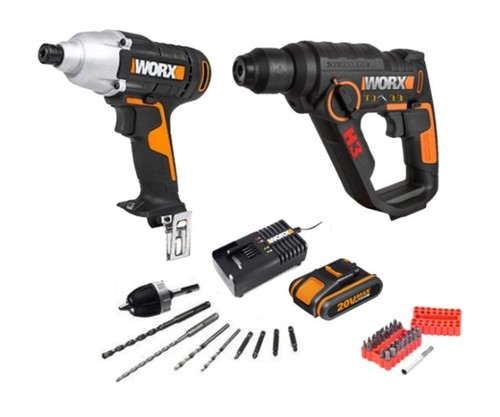 סט אימפקט ופטישון 20V + סט ביטים WORX