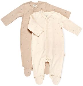 זוג אוברולים מעוצבים לתינוק 100% כותנה טריקו - פרחים ופסים NB