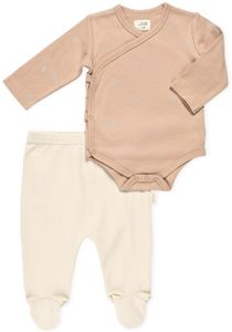 סט בגד גוף ורגלית לתינוק 100% כותנה טריקו 0-3 - פרחוני חום