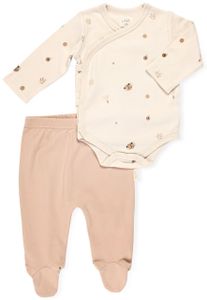סט בגד גוף ורגלית לתינוק 100% כותנה טריקו 0-3 - צבעי מים חום