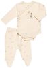 סט בגד גוף ורגלית לתינוק 100% כותנה טריקו 0-3 - Lovely Flowers קרם