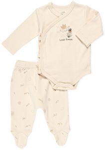 סט בגד גוף ורגלית לתינוק 100% כותנה טריקו 0-3 - Lovely Flowers קרם