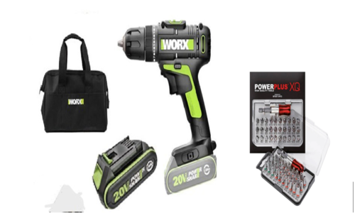 מברגה/ מקדחה נטענת 20V WE213.9.2 WORX BRUSHLESS [ סוללה*2 + מטען + סט ביטים ]