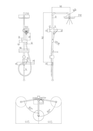 מוט פינוק 95 סמ עם ראש מקלחת עגול 3 מצבים דגם MORE 550107 מבית Aquila - צבע כרום