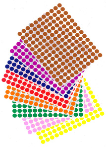 32 דפי מדבקות צבעוניות מעורב - 11 בשורה קוטר 10 מ"מ