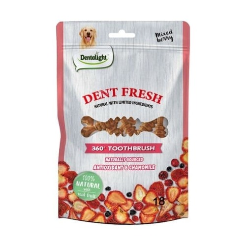 DENT FRESH חטיף דנטלי מועשר בקמומיל ופירות להרגעת הכלב 24 יח' בקרטון