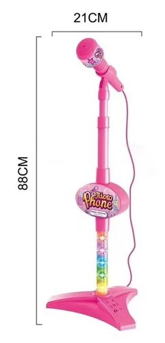 עמדת מיקרופון עם חיבור לנגן MP3 ואורות צבעוניים - ורוד
