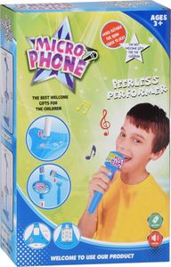 עמדת מיקרופון עם חיבור לנגן MP3 ואורות צבעוניים - כחול