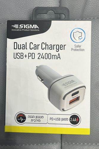 מטען מצת לרכב עם 2 יציאות TYPE C USB