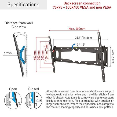 דגם +E410 - זרוע ברקן עם הטייה ועם פטנט נעילת בריח למסכי 13-90 אינץ'