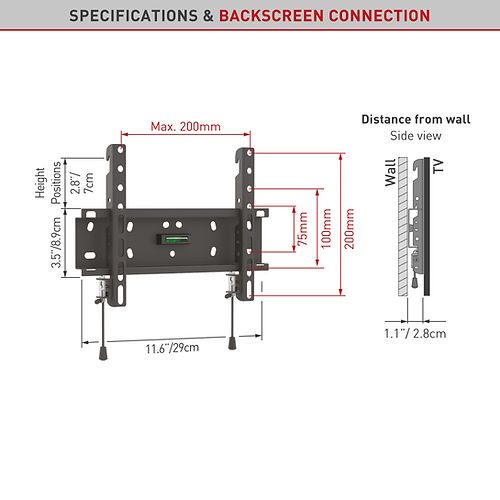 דגם E20 - זרוע ברקן קבועה עם נעילה קפיצית למסכי 13-43 אינץ'
