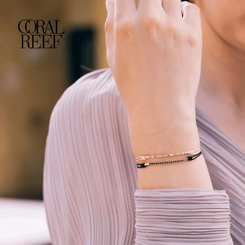 צמיד Coral Reef סיליקון שחור ואבני חן טבעיות מזהב 14K