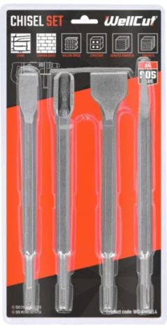 סט 4 איזמלים מקצועי לפטישון WellCut WC-CHISEL4 Heavy Duty SDS