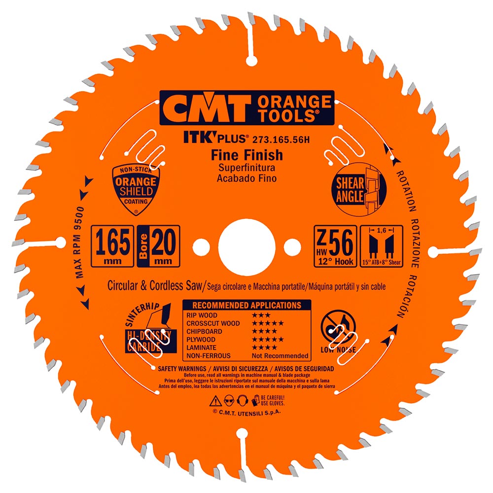 משור דק לחיתוך נקי בעץ ולוחות מצופים 160x1.8/1.2x20+16 Z=56 10° ATB+8° Shear