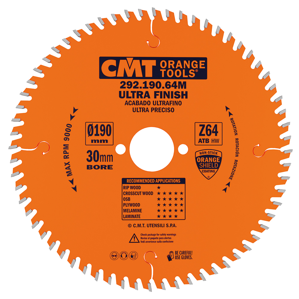משור דק לחיתוך נקי בעץ ולוחות מצופים 190x2.6/1.6x30 Z=40 15° ATB