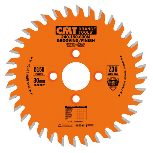 משור לחיתוך וביצוע חריצים בעץ ולוחות 150x3.0/2.2x30 Z=36 5° ATB
