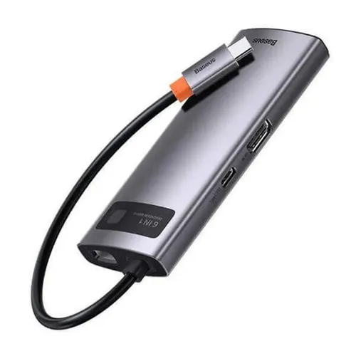 תחנת עגינה למחשב לאייפד מחשבים וטאבלטים  HDMI  BASEUS BAS 6-1 Type-C ממשק USB3.0 חיבור RJ45 וטעינת PD 