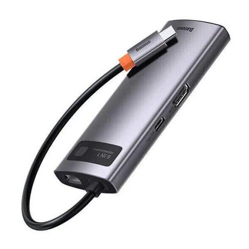 תחנת עגינה למחשב לאייפד מחשבים וטאבלטים  HDMI  BASEUS BAS 6-1 Type-C ממשק USB3.0 חיבור RJ45 וטעינת PD 