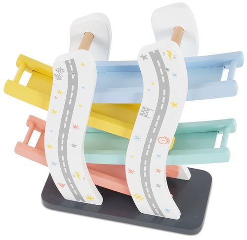 מסלול מכוניות במדרון מעץ + 4 מכוניות