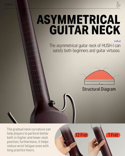 גיטרה שקטה אקוסטית מוגברת EC1783 בעיצוב חדשני HUSH I בצבע סאנברסט | גיטרה לטיולים מבית DONNER