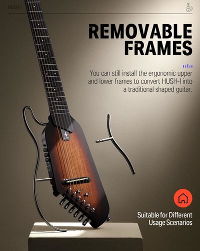 גיטרה שקטה אקוסטית מוגברת EC1783 בעיצוב חדשני HUSH I בצבע סאנברסט | גיטרה לטיולים מבית DONNER