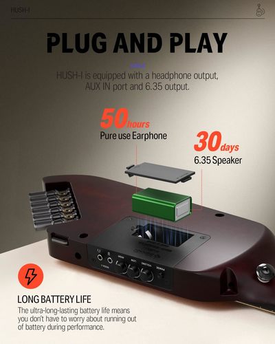 גיטרה שקטה אקוסטית מוגברת EC1783 בעיצוב חדשני HUSH I בצבע סאנברסט | גיטרה לטיולים מבית DONNER