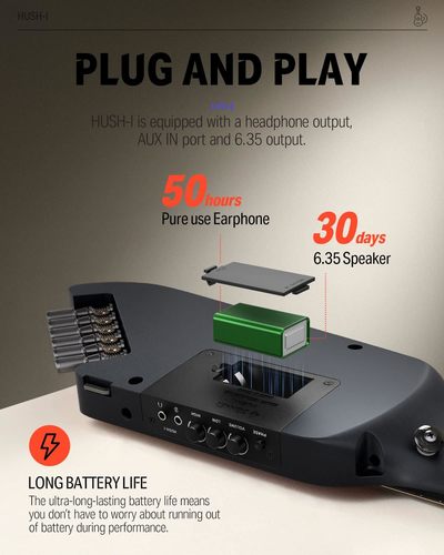 גיטרה שקטה EC1782 אקוסטית מוגברת בעיצוב חדשני HUSH I בצבע שחור | גיטרה לטיולים מבית DONNER