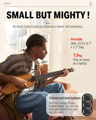 גיטרה שקטה אקוסטית מוגברת EC1780 בעיצוב חדשני HUSH I בצבע מייפל | גיטרה לטיולים מבית DONNER