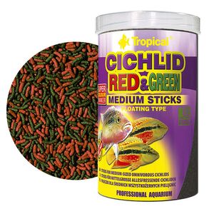 טרופיקל ציקליד סטיקס צבעוני Tropical Red&Green Medium Sticks במשקל 360 גרם