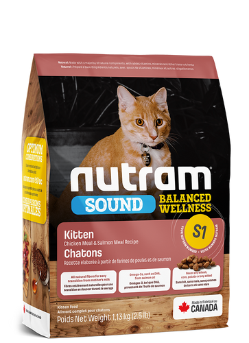 נוטרם סאונד גור עוף וסלמון מזון לחתול Nutram SOUND S1 במשקל 1.13 ק