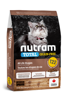 נוטרם טוטל עוף והודו ללא דגנים מזון לחתול Nutram Total T22 במשקל 2 ק"ג
