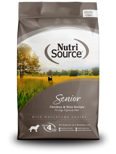 נוטרי סורס Nutri Source מזון לכלב מעל גיל 8 לכל הגזעים עוף ואורז 1.8 ק