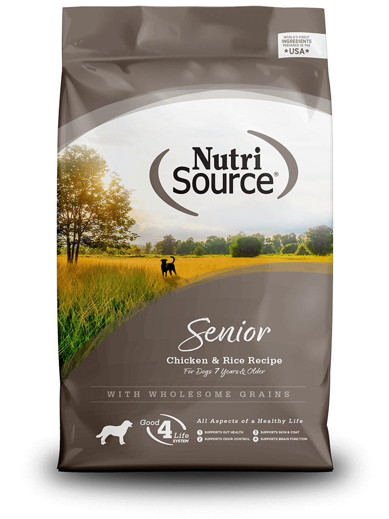 נוטרי סורס Nutri Source מזון לכלב מעל גיל 8 לכל הגזעים עוף ואורז 1.8 ק"ג