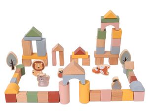 קוביות עץ לבניה 60 חלקים בצבעי פסטל