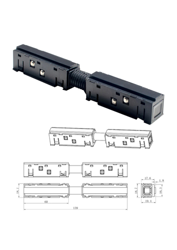 מחבר ביניים לפס צבירה מגנט לבן+שחור  48V