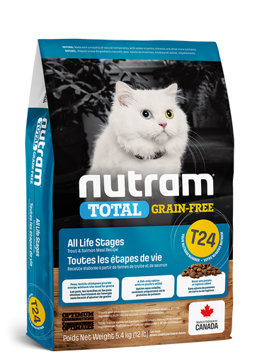 נוטרם טוטל פורל וסלמון ללא דגנים מזון לחתול Nutram Total T24 במשקל 5.4 ק