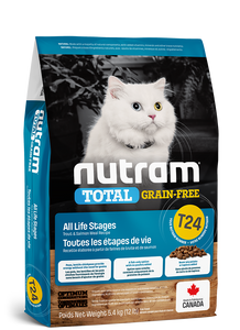 נוטרם טוטל פורל וסלמון ללא דגנים מזון לחתול Nutram Total T24 במשקל 5.4 ק"ג