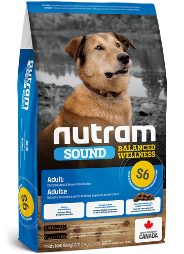 נוטרם סאונד בוגר עוף ואורז חום מזון לכלב Nutram SOUND S6 במשקל 11.4 ק