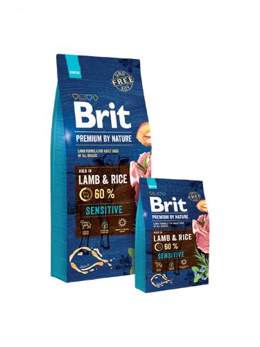 בריט פרמיום כבש סנסטיב מזון לכלב Brit Premium במשקל 15 ק