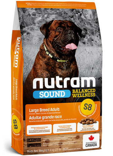 נוטרם סאונד בוגר גזע גדול עוף מזון לכלב Nutram Sound S8 במשקל 22.8 ק