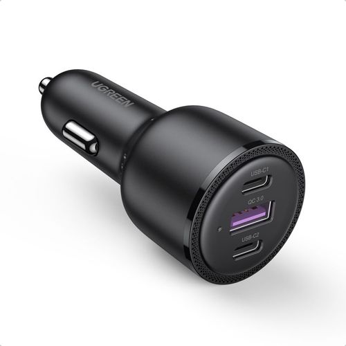 מטען רכב טעינה מהירה עם 2 יציאות USB-C ויציאת USB-A