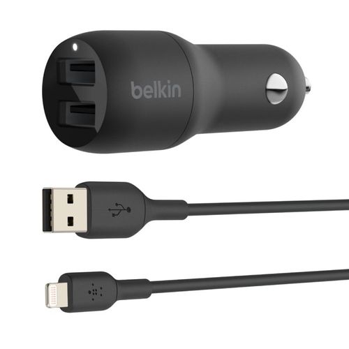 מטען USB-A כפול לרכב 24W עם כבל Lightning