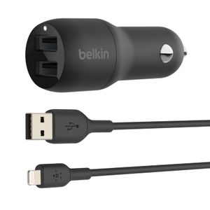 מטען USB-A כפול לרכב 24W עם כבל Lightning