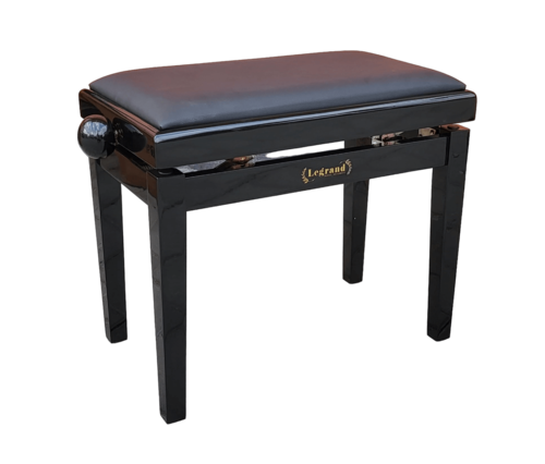 כסא פסנתר מתכוונן PB-18 בצבע שחור מבריק עם מושב דמוי עור בצבע שחור מבית Legrand