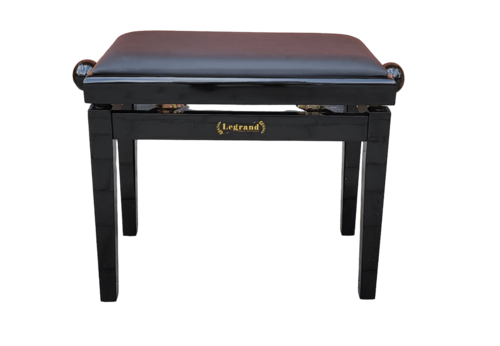 כסא פסנתר מתכוונן PB-18 בצבע שחור מבריק עם מושב דמוי עור בצבע שחור מבית Legrand