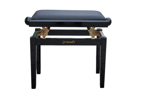 כסא פסנתר מתכוונן PB-18 בצבע שחור מבריק עם מושב דמוי עור בצבע שחור מבית Legrand