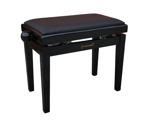 כסא פסנתר מתכוונן PB-18 בצבע שחור מבריק עם מושב דמוי עור בצבע שחור מבית Legrand